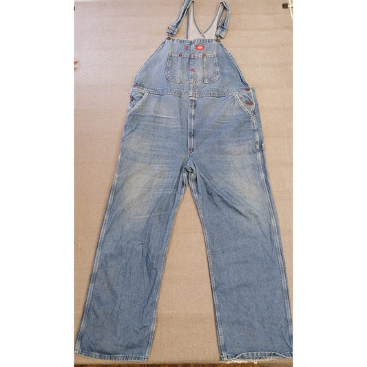 Dickies 44x32 Adult Male Light Wash Denim Bib Overalls Durable Workwear Apparel Men's