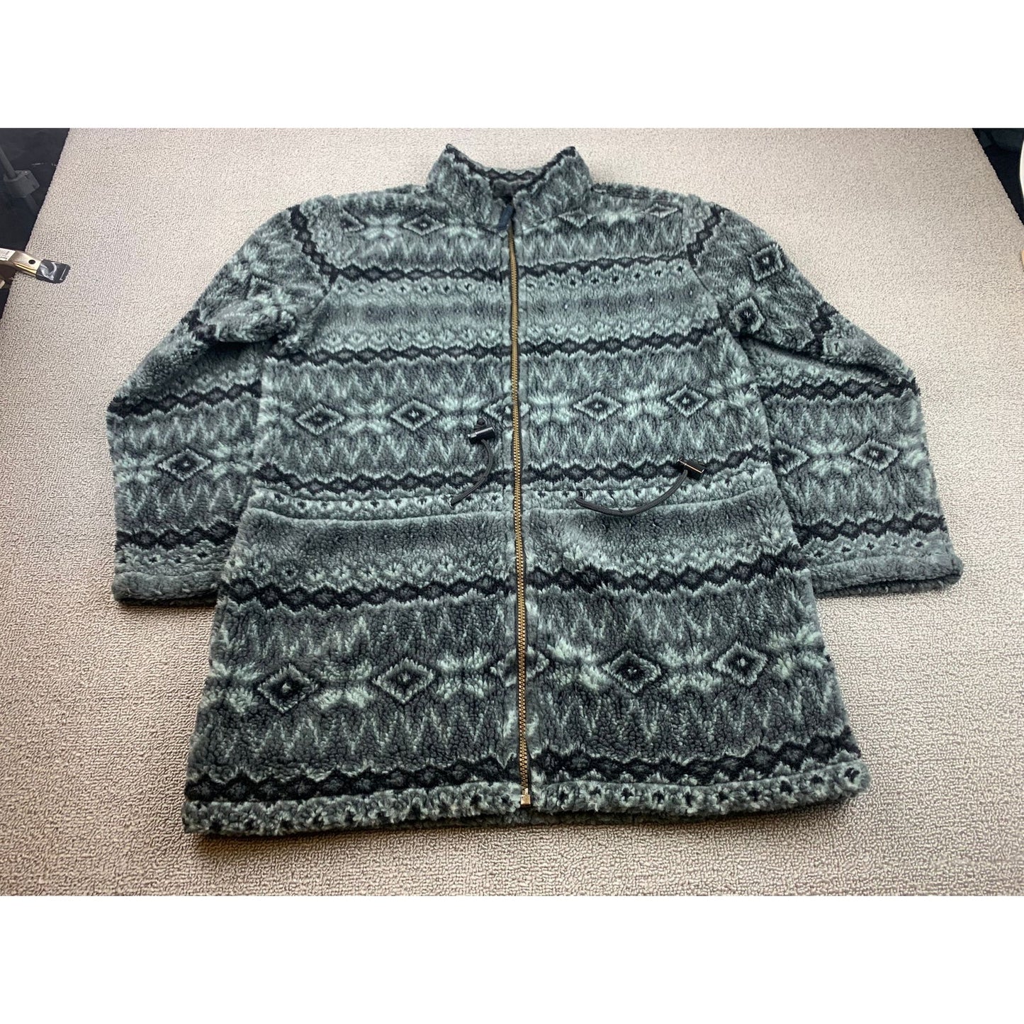 Denim & Co. Womens Small Gray Aztec Fuzzy Full Zip Sweater