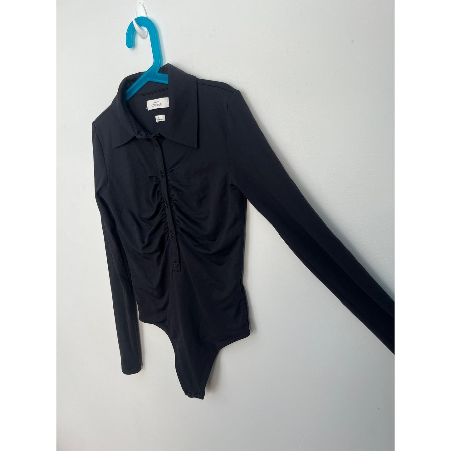 Babaton Contour Bodysuit Women XS Black Long Sleeve Button Front Stretch