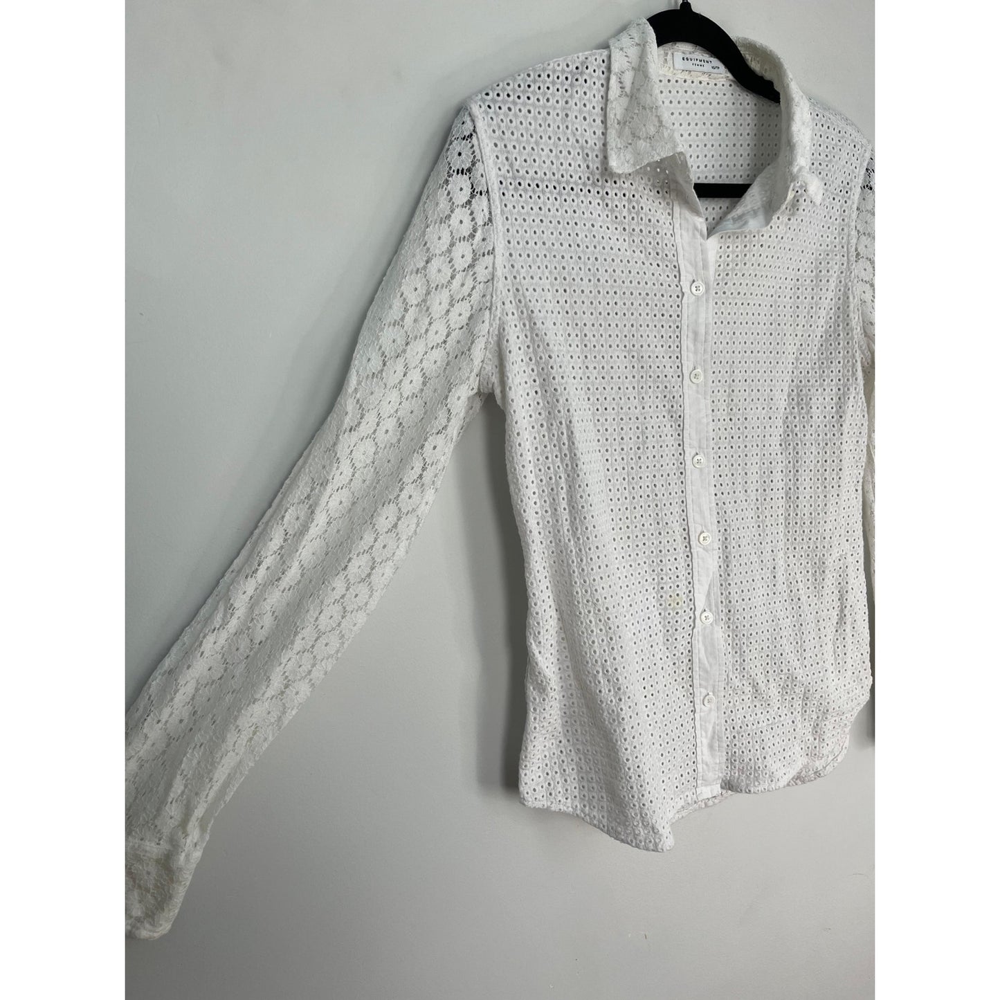 Equipment Lace Button Down Top Women XS White Eyelet Embroidered Blouse