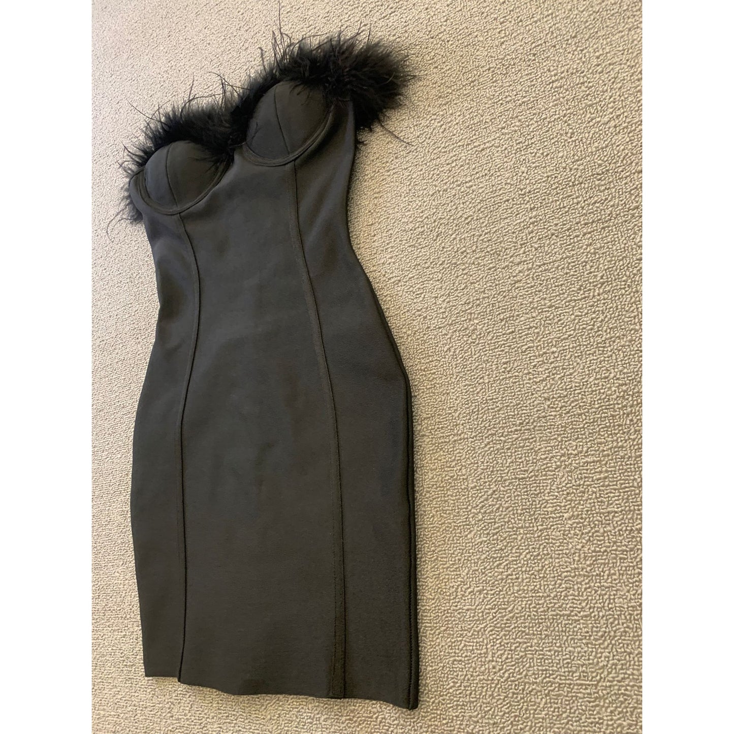 Superdown Women XXS Black Feather Trim Mini Dress