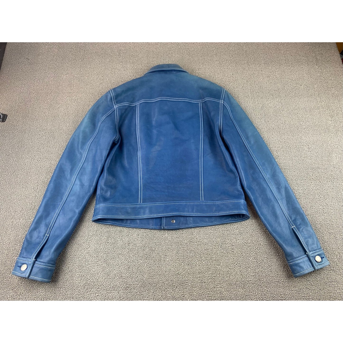 Y2K Lauren Ralph Lauren Women's Medium Blue 100% Leather Trucker Jacket