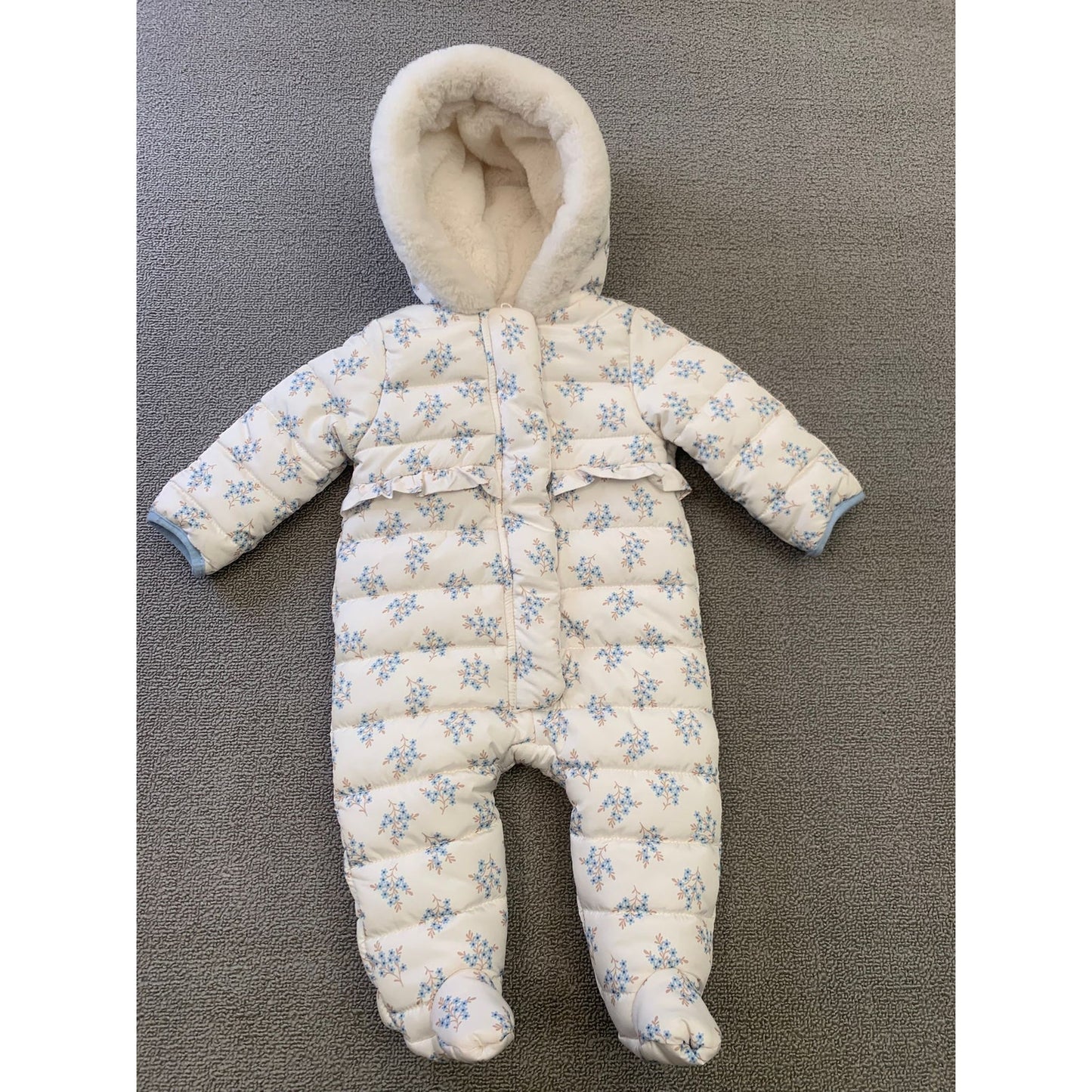 Nicole Miller Baby 3/6M White Floral Ruffle Baby Snowsuit Bunting
