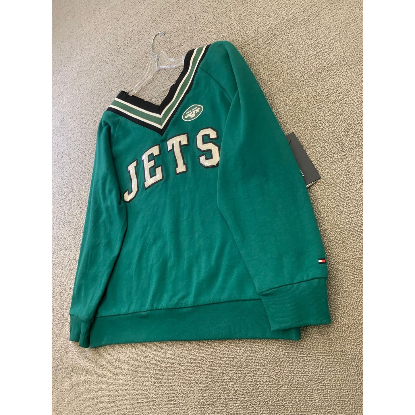 Tommy Hilfiger Women's XL Green Jets NFL Sweatshirt Pullover New With Tags