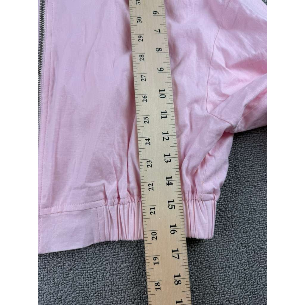 Zara Cropped Jacket Women S Pink Zip Front Elastic Hem Long Sleeve Ribbed Cuffs