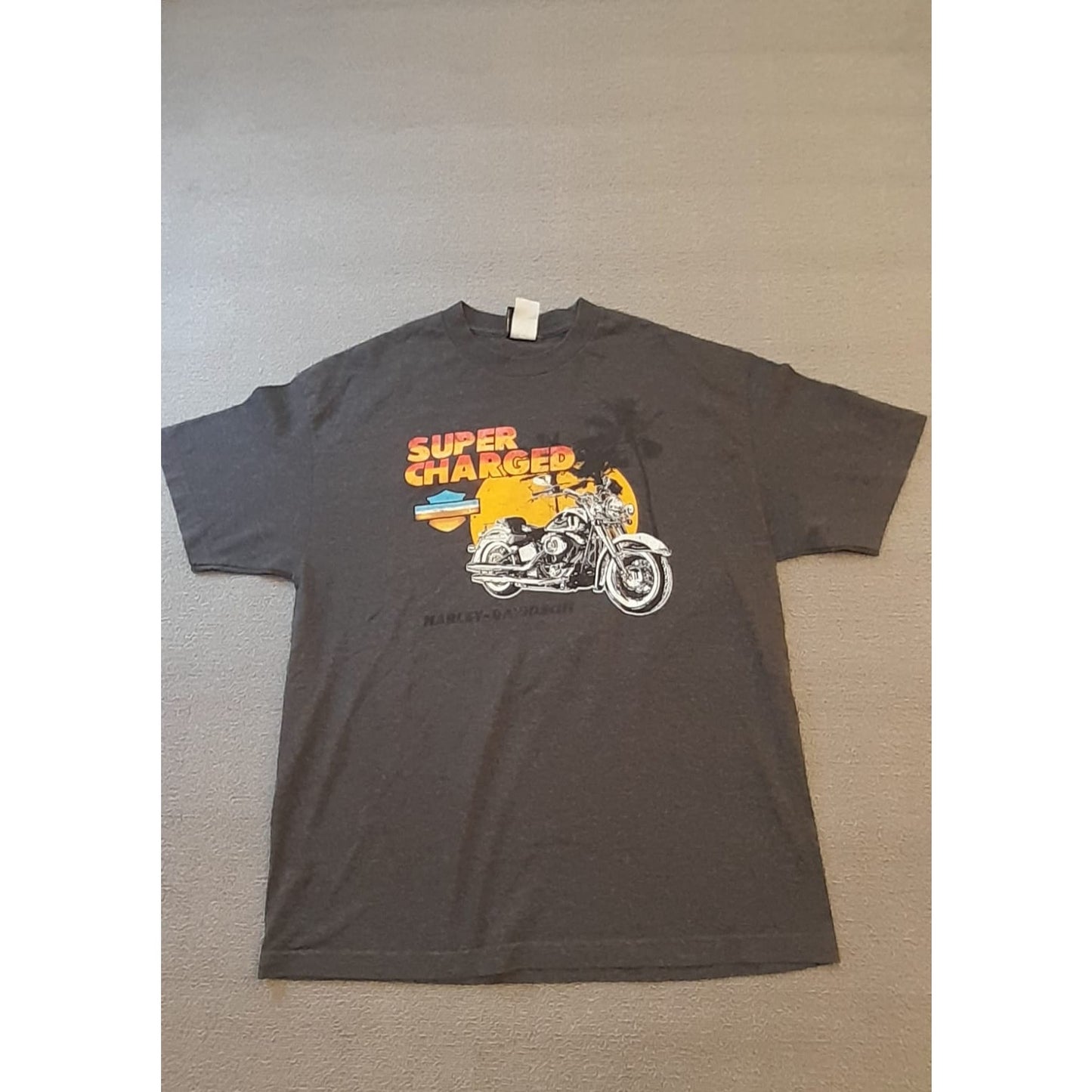 Harley Davidson Mens XL Super Charged Motorcycle Graphic T Shirt Gray