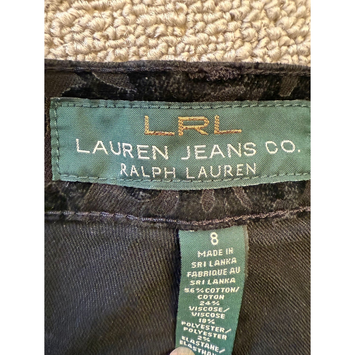 Polo Ralph Lauren Jeans Floral Patterned Velvet Female Size 8 Black Pants