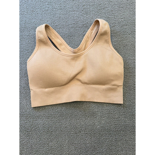 Aerie Women's XL/TG Ribbed Seamless Bralette Top Beige Tan Built-in Bra