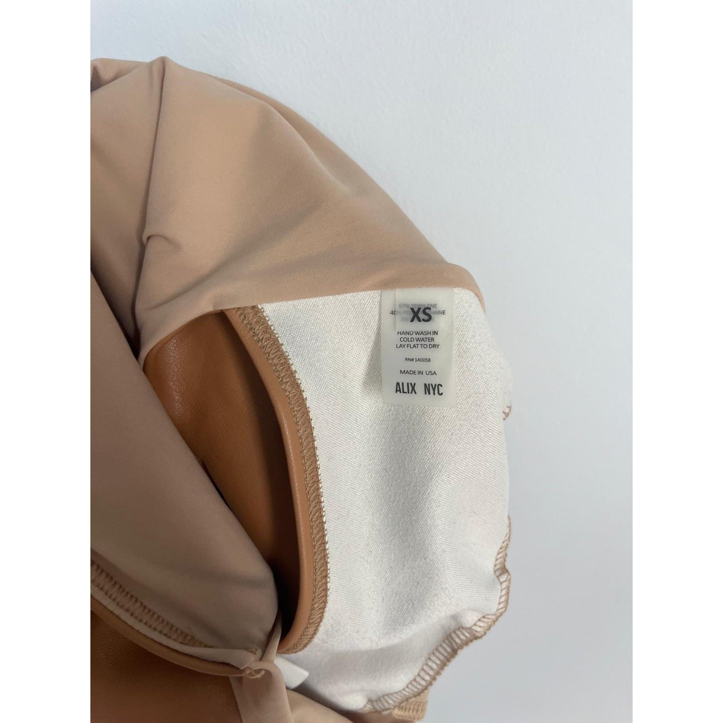 Alix NYC Faux Leather Bodysuit Women XS Cutout Spaghetti Strap Tan