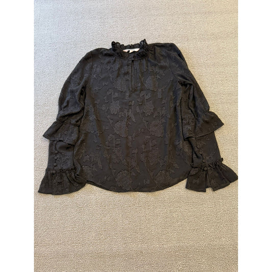 BB Dakota Women Extra Small Black Floral Ruffle Sleeve Blouse