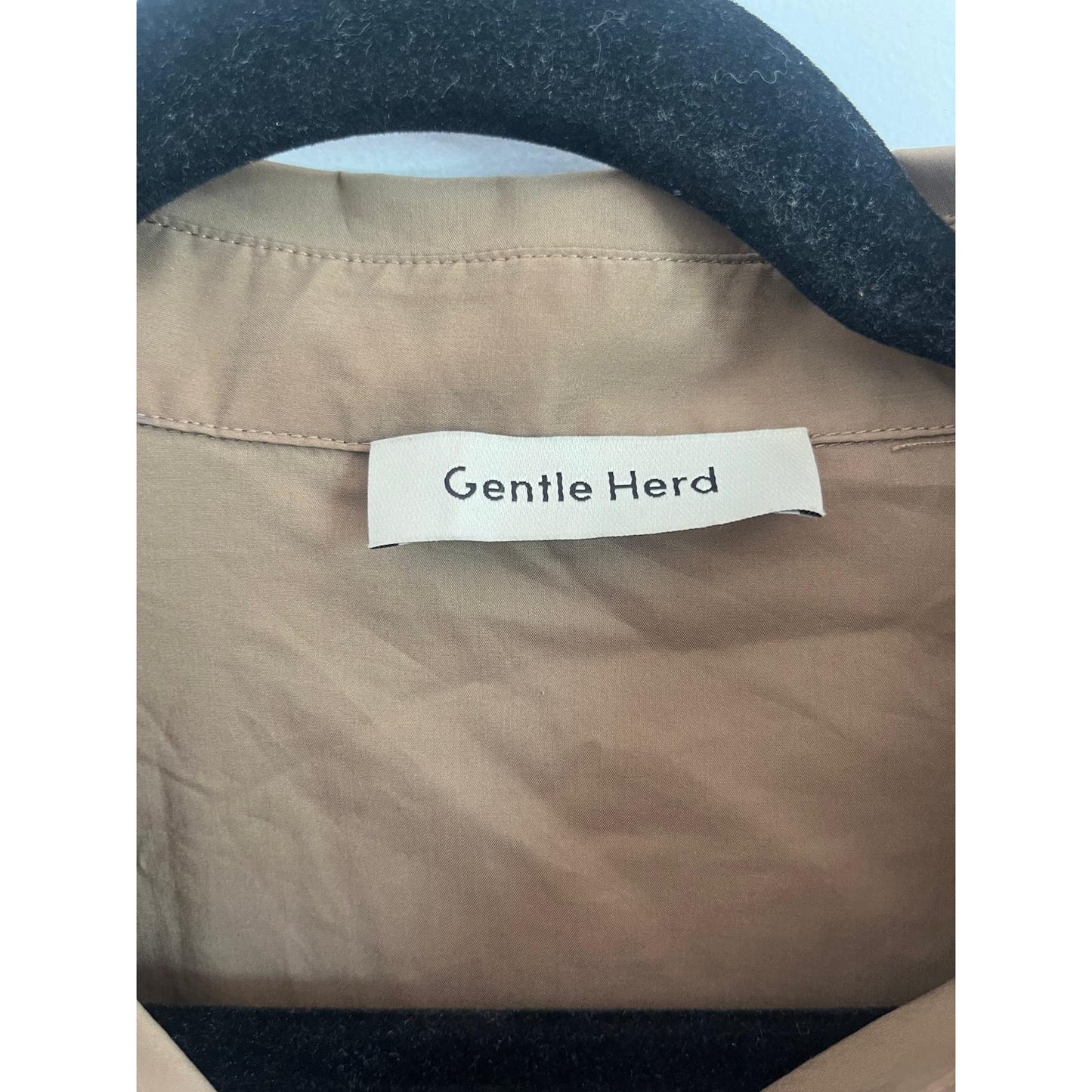Gentle Herd Button Down Shirt Women L Brown Cotton Blend Puff Sleeve