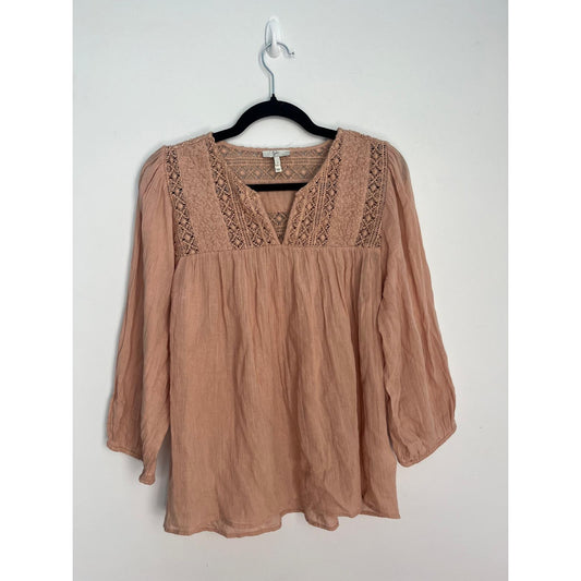 Joie Boho Peasant Blouse Women S Pink Crochet Lace Gauze Cotton Top