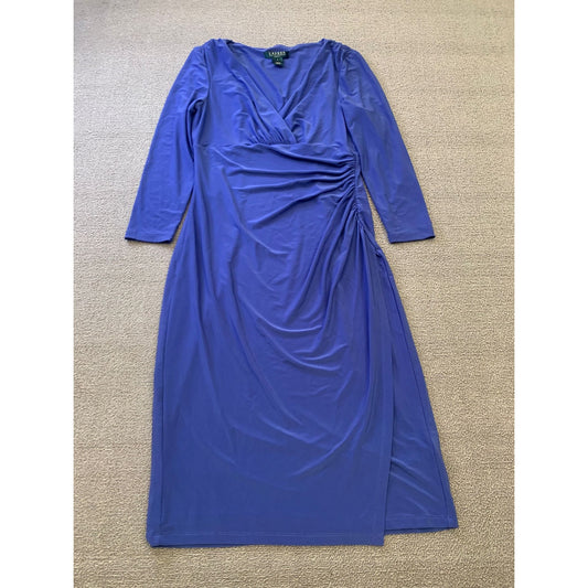Lauren Ralph Lauren Elsie Dress Blue Size 4 Sleeve Surplice Neck Stretch