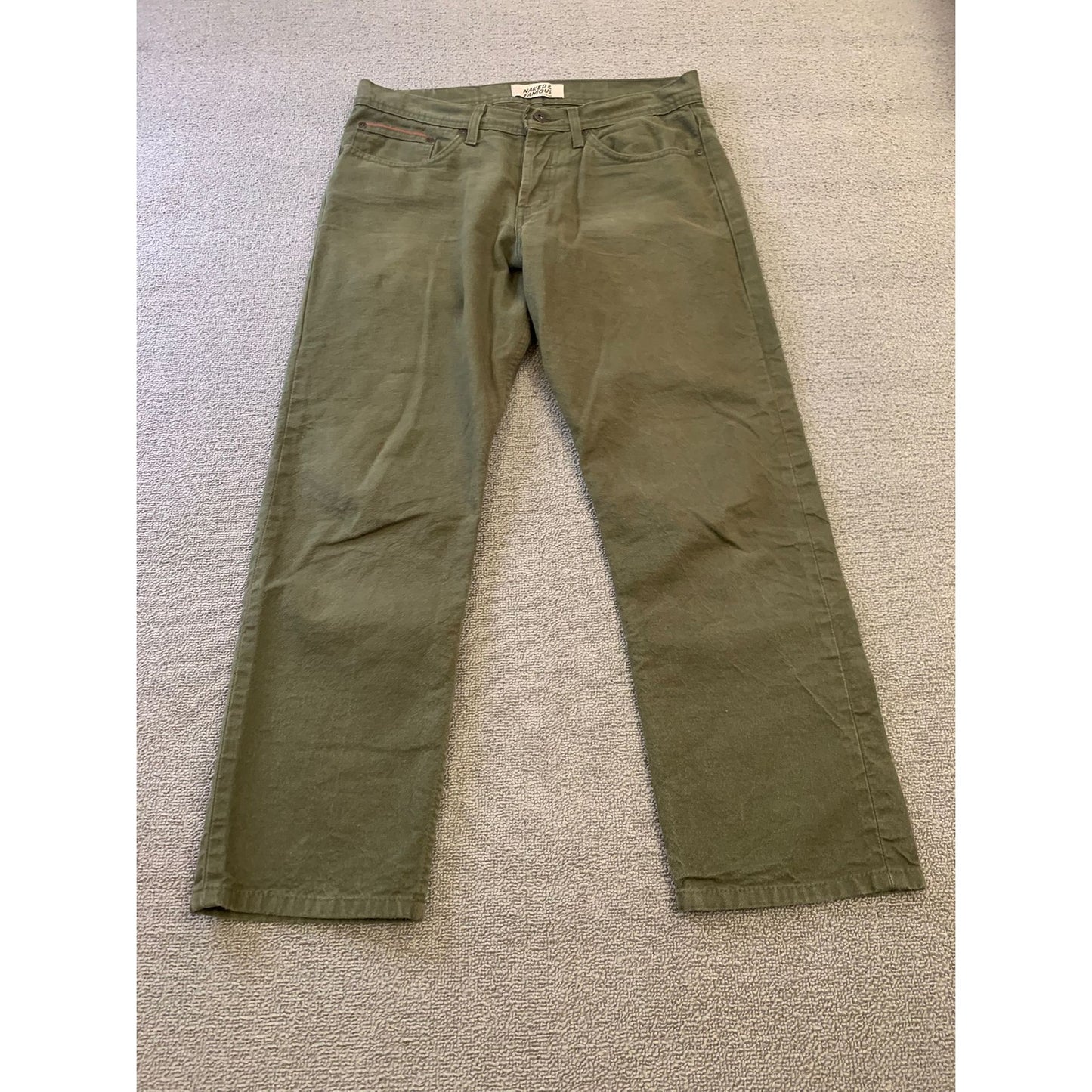 NAKED & FAMOUS Men's 32 Weird Guy Army Green Duck Selvedge Jeans