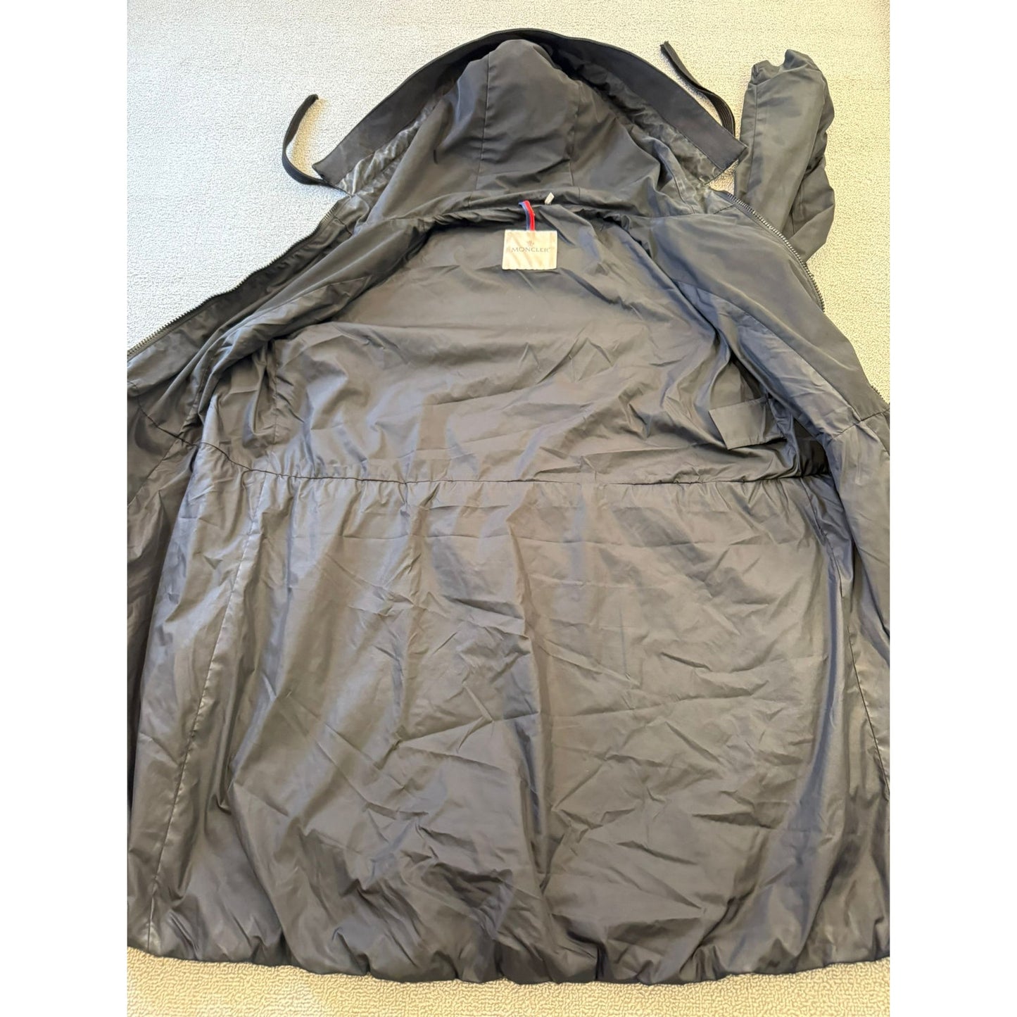 Moncler Size 3 Hooded Full Zip Jacket Black Rain Coat