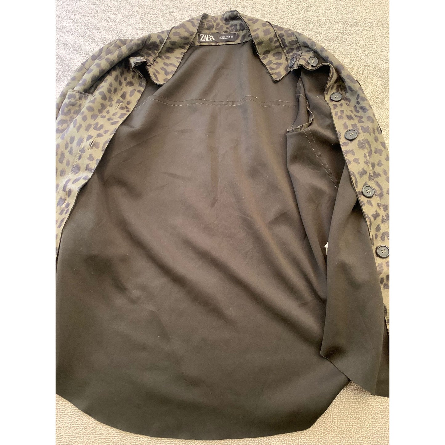 ZARA Women's Medium Olive Green Leopard Print Shacket