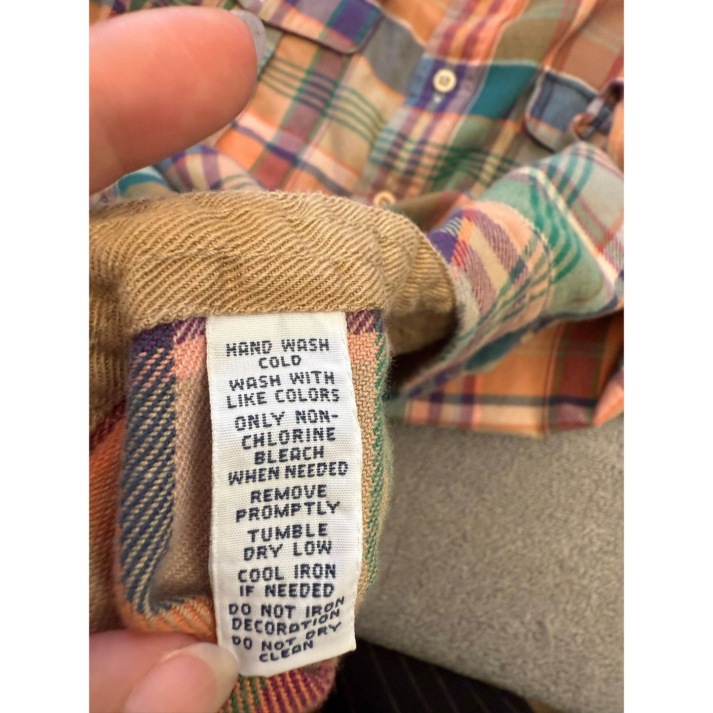 Polo by Ralph Lauren Male XL Orange Blue Green Plaid Collared Long Sleeve Shirt
