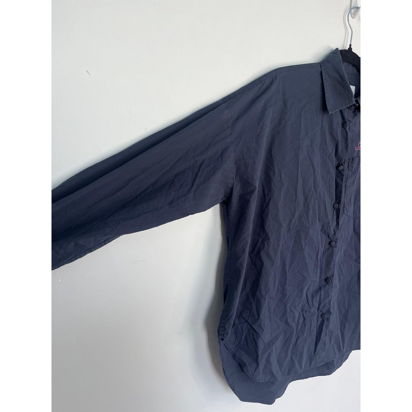 Something Navy Button Up Shirt Women S Navy Blue Embroidered Long Sleeve Casual