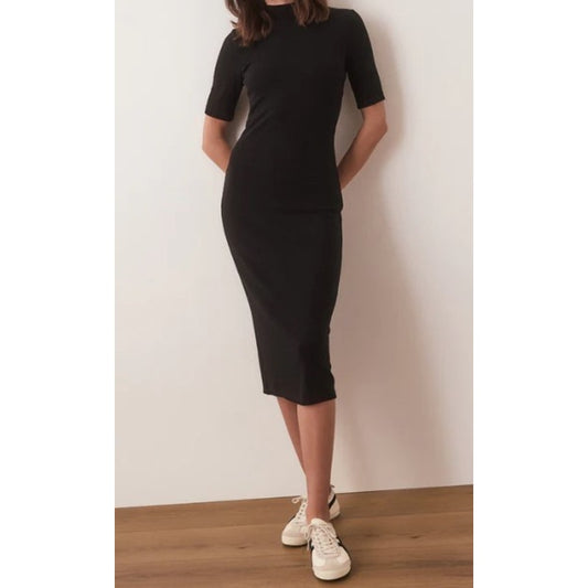 Babaton Knit Midi Dress Women XS Black Short Sleeve Ribbed Bodycon