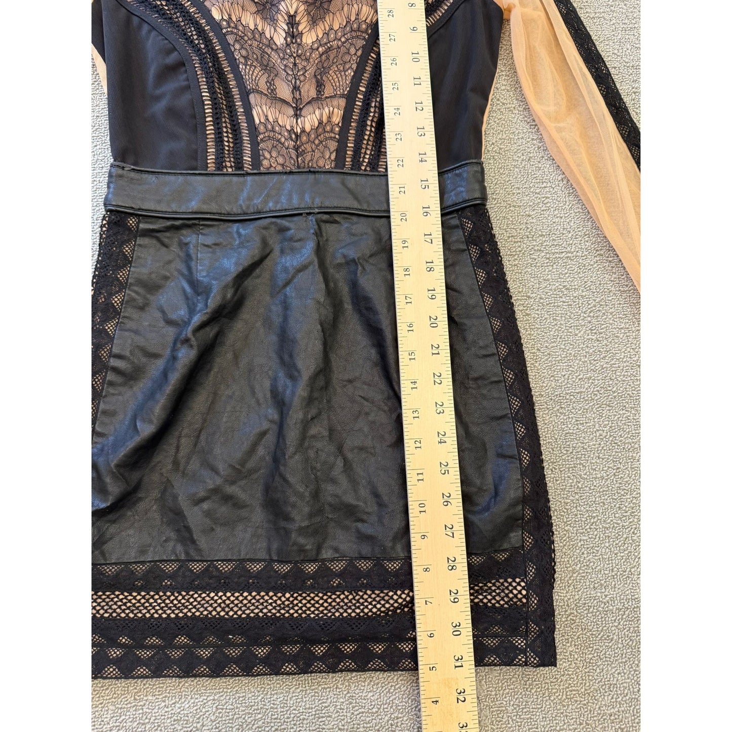 Self-Portrait Women's Wanderlust Mini Dress Black Nude Lace Sheer Long Sleeve