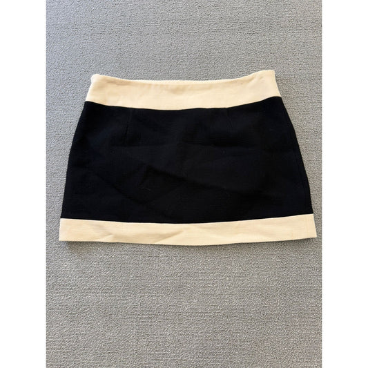 MILLY Women's 8 Black Mini Skirt Ivory Colorblock Trim