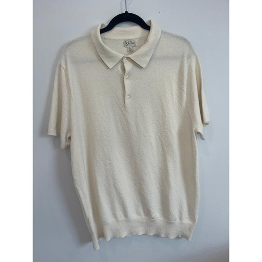 J Crew Knit Polo Shirt Men L Cream Short Sleeve Textured Cotton Blend