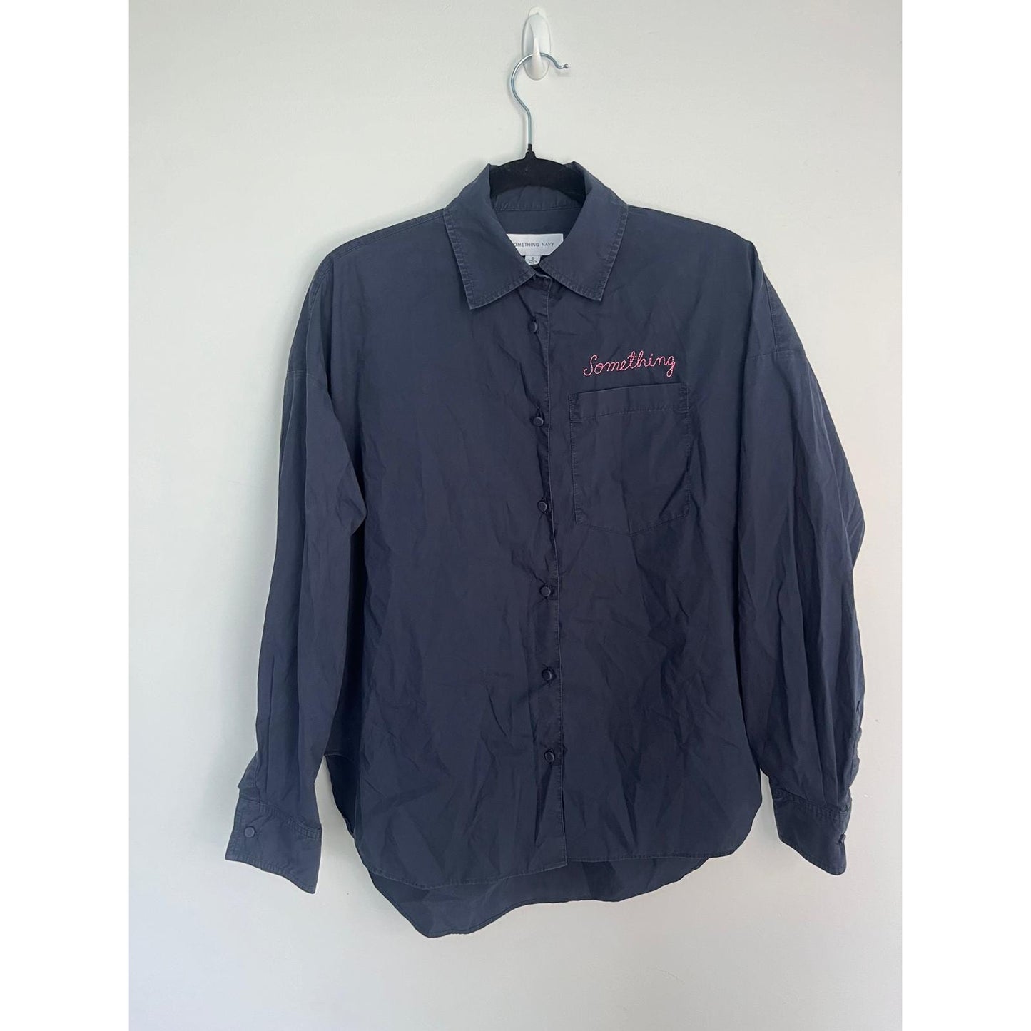Something Navy Button Up Shirt Women S Navy Blue Embroidered Long Sleeve Casual