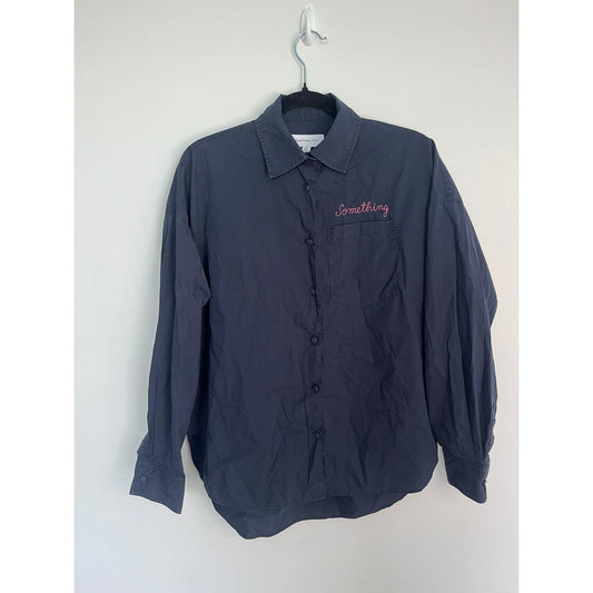 Something Navy Button Up Shirt Women S Navy Blue Embroidered Long Sleeve Casual