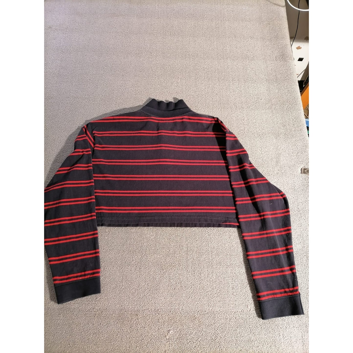 The Foundry Supply Co. XL T Male Navy Red Striped Cropped Long Sleeve Polo Top