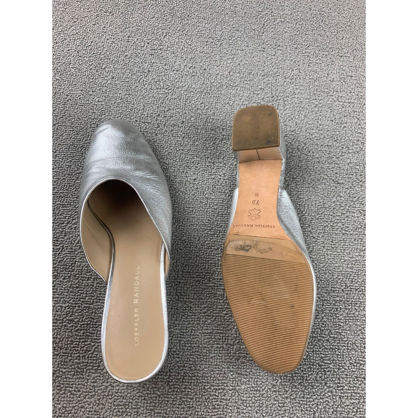 Loeffler Randall Women's 7.5 Silver Metallic Leather Mules Heels