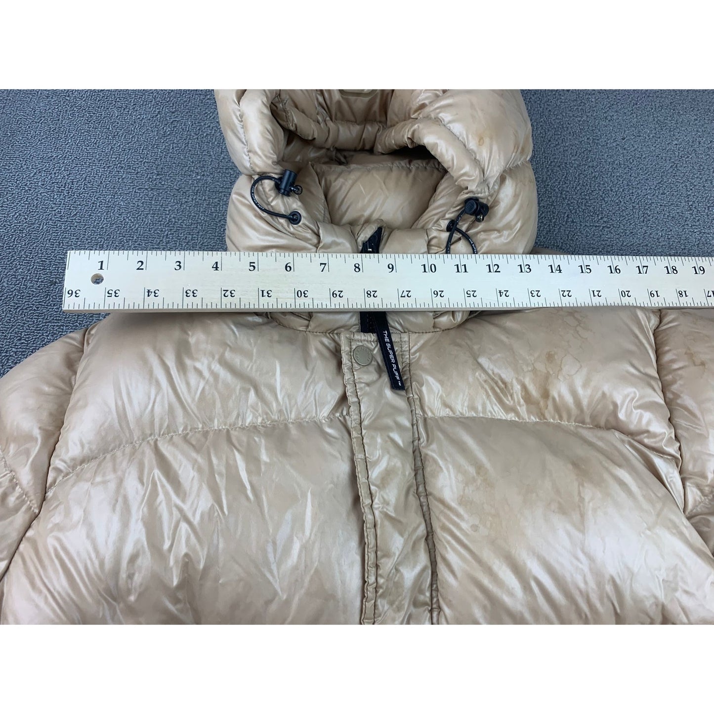Aritzia The Super Puff Womens Large Tan Hooded Quilted Puffer Down Coat