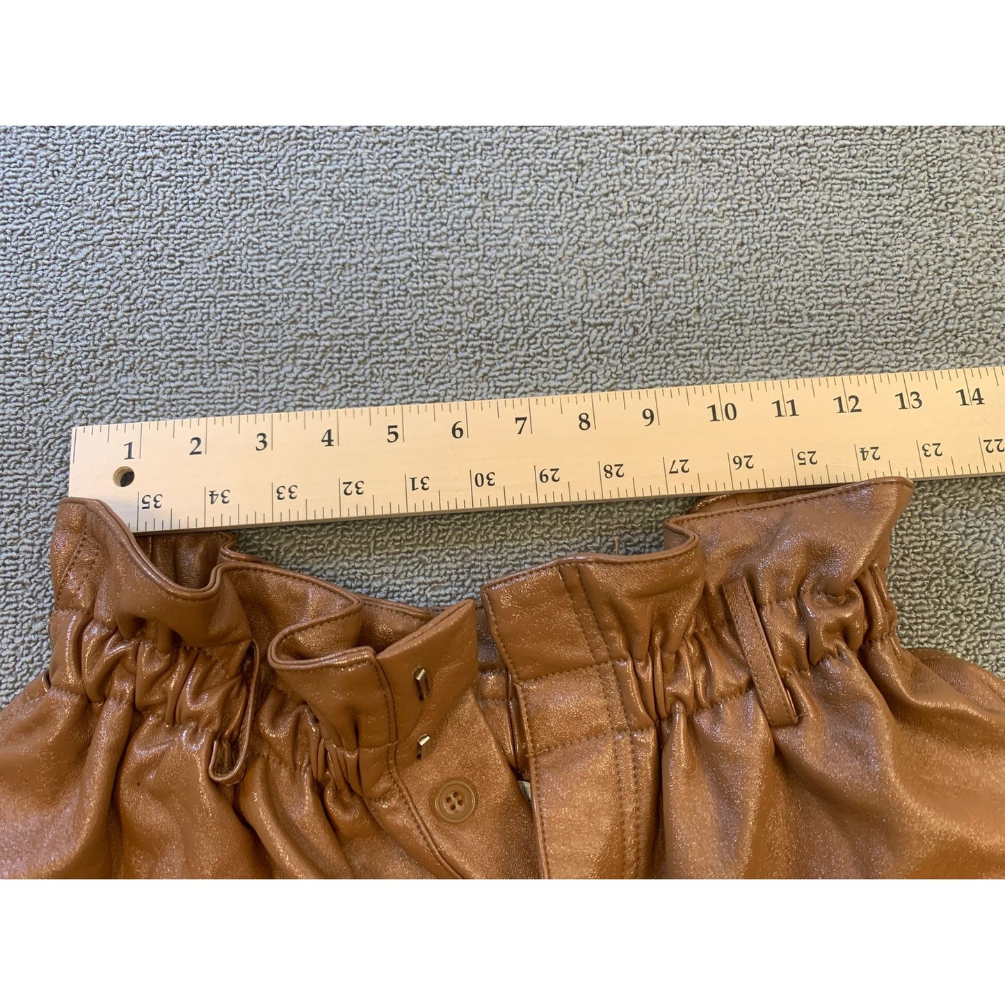 Ronny Kobo Women Large Brown Faux Leather Paperbag Shorts