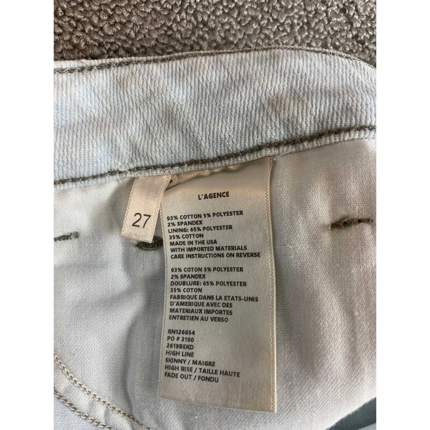 L‘Agence Women’s Sz 27 White Distressed Fringe High Rise High Line Skinny Jeans