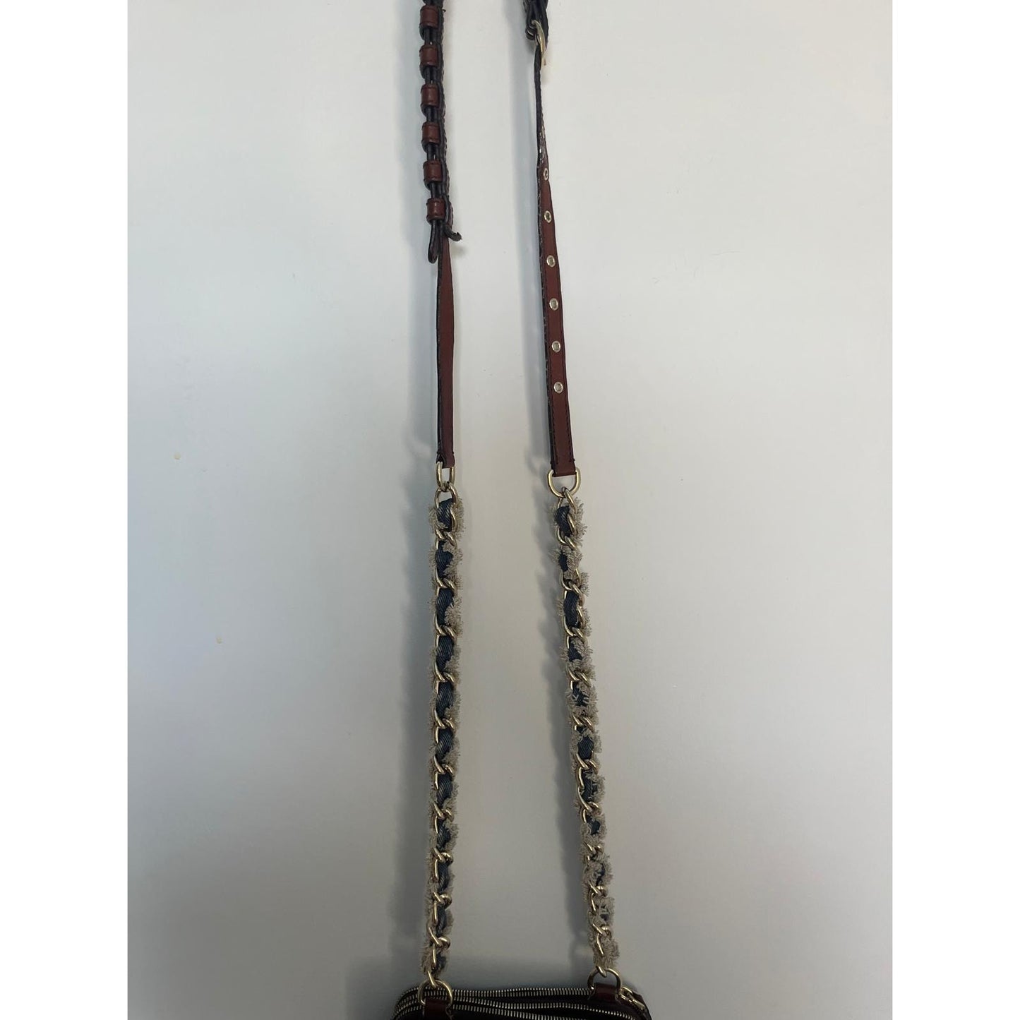 Dolce & Gabbana Denim Mini Crossbody Bag Distressed Tassel Chain Strap