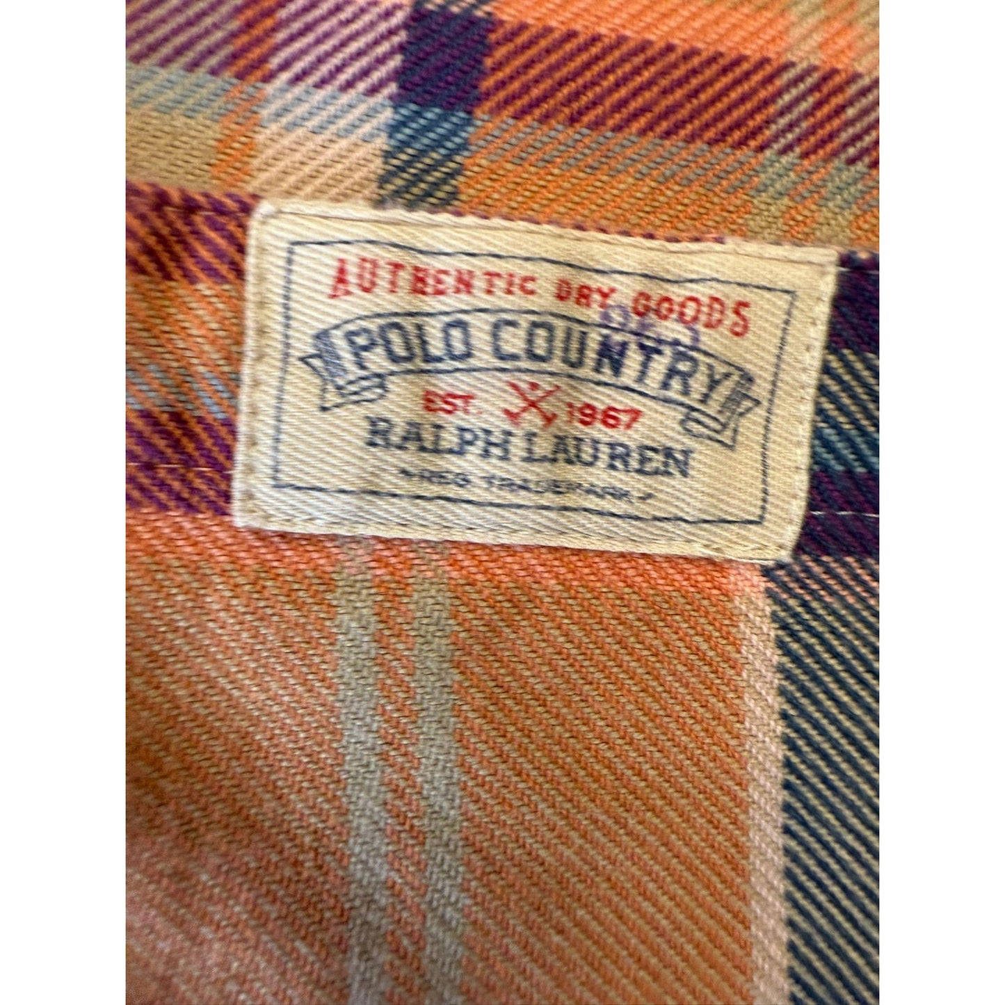 Polo by Ralph Lauren Male XL Orange Blue Green Plaid Collared Long Sleeve Shirt