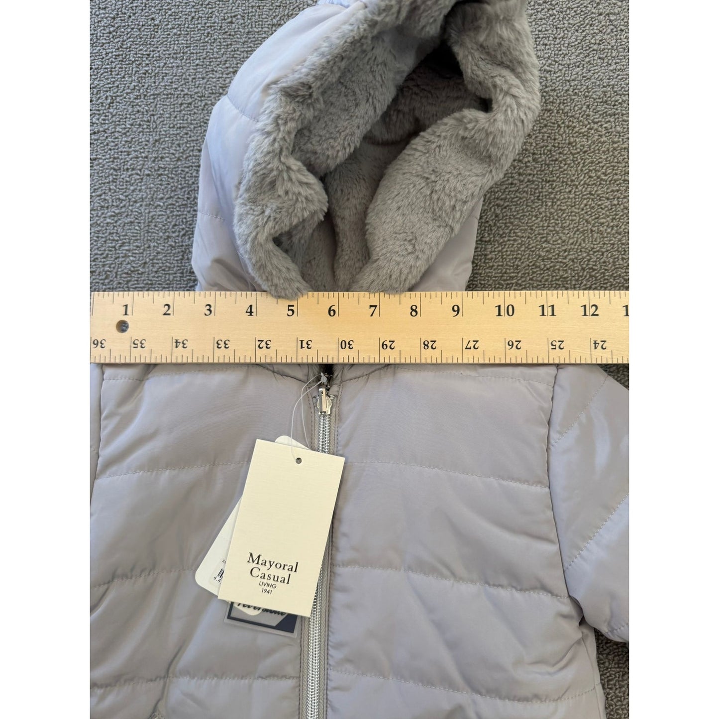 Mayoral Casual Girl Kids Size 2 Reversible Faux Fur Puffer Jacket Grey Pearl
