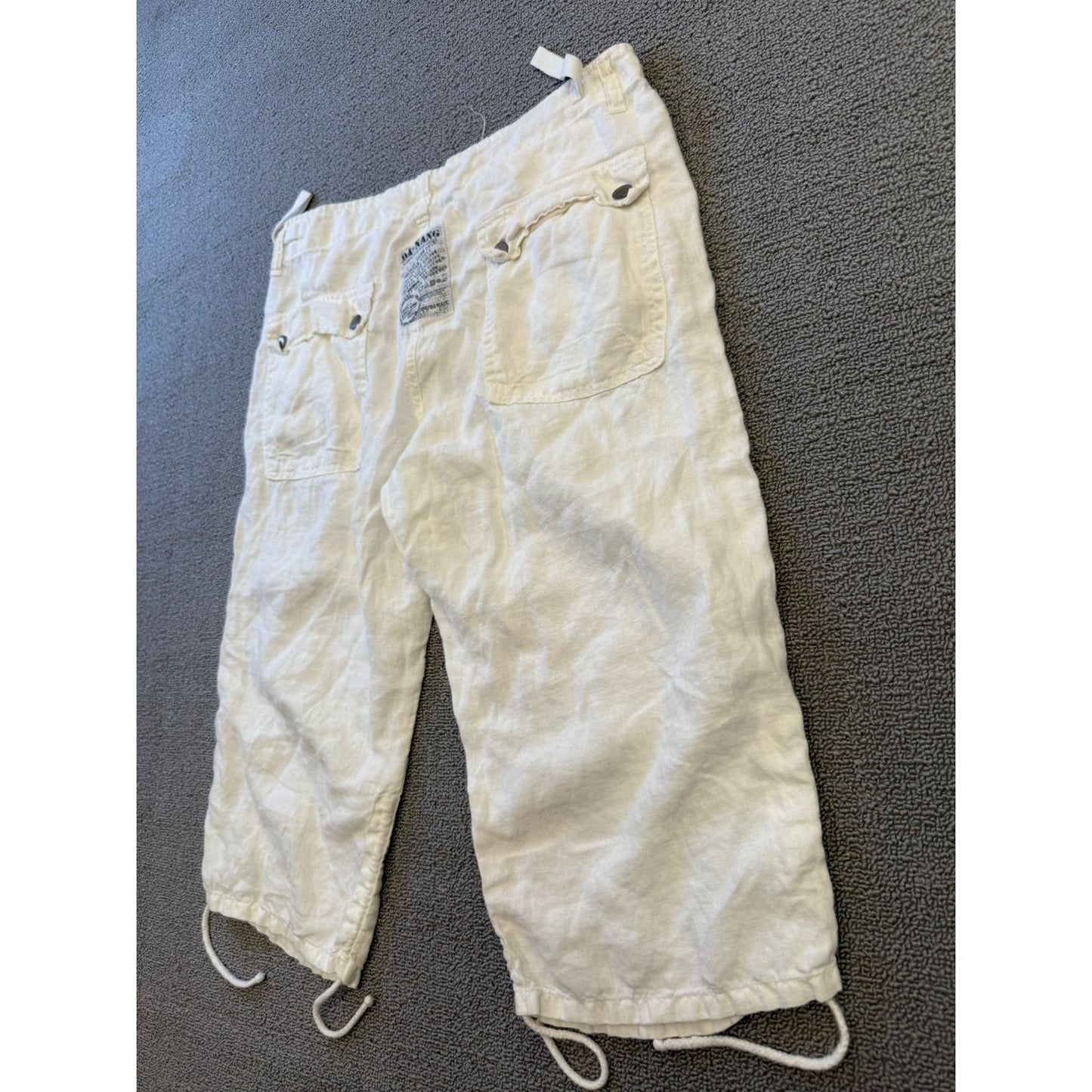 Dā Nang Women Medium White Linen Capris Pants Adjustable Hem