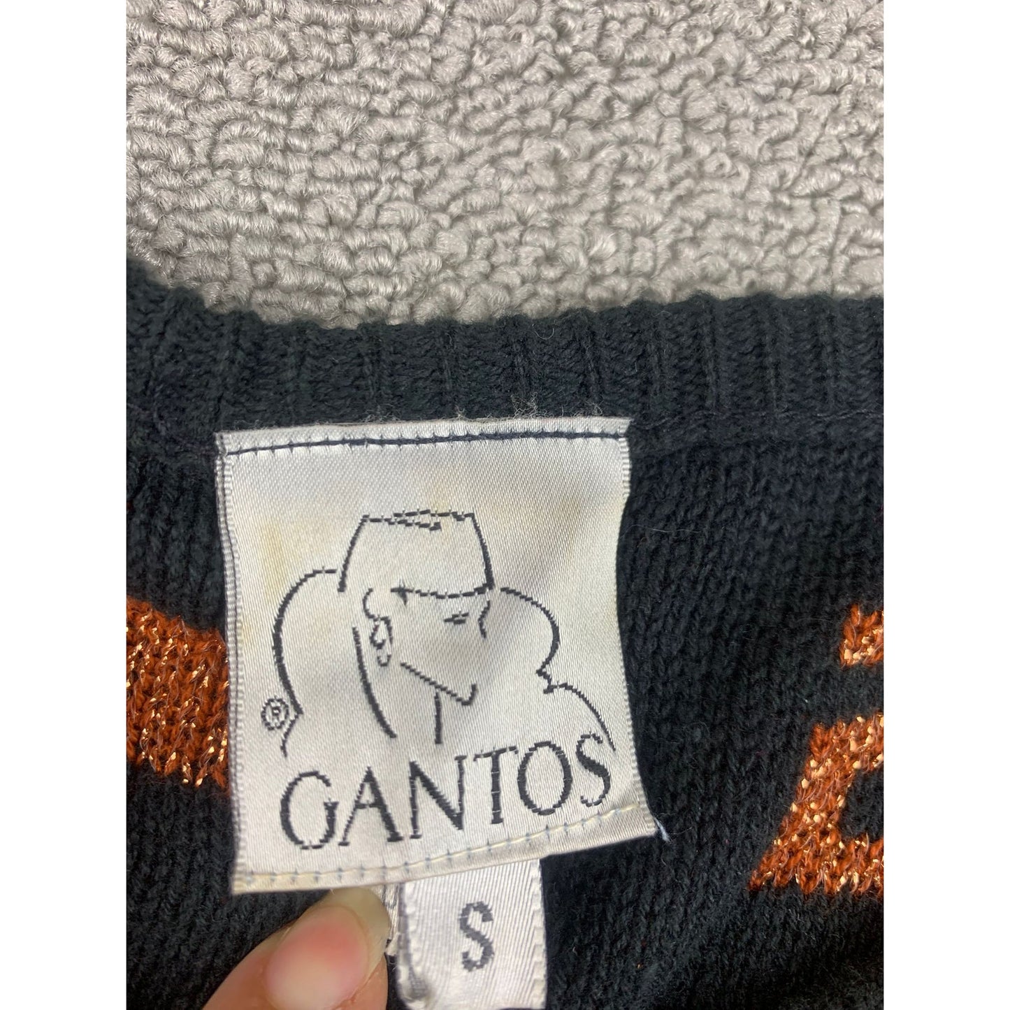 Gantos Women Small Black Orange Metallic Geometric Sweater