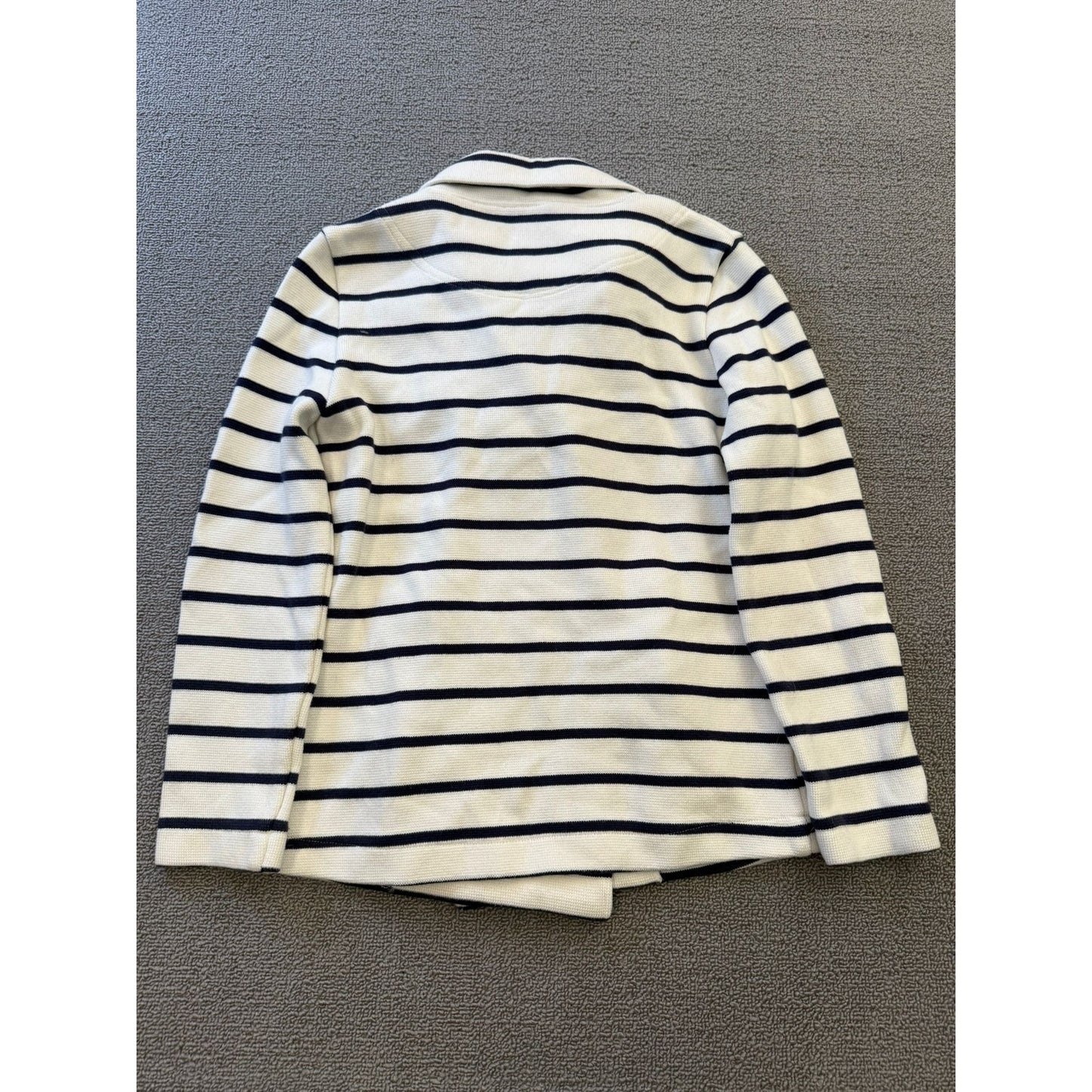Boston Proper Women's Small White Black Striped Double Breasted Sweater Jacket