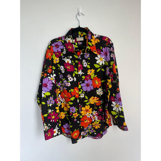 L&M Fashions Floral Shirt Men L Multicolor Long Sleeve Button Up 70s Style