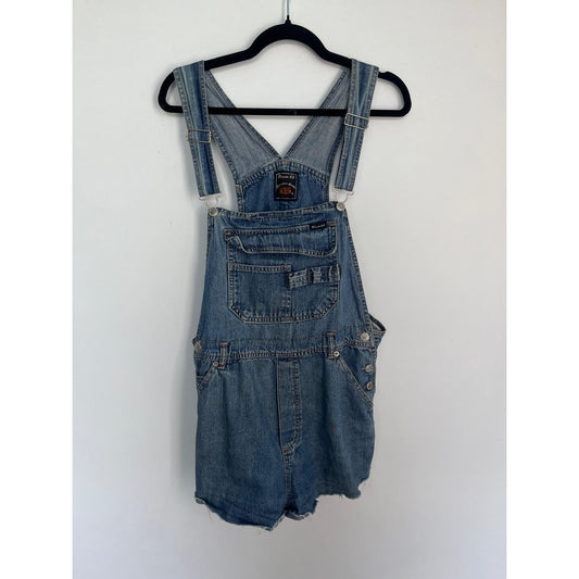 Route 66 Denim Overalls Shorts Women L Vintage Distressed Carpenter Utility