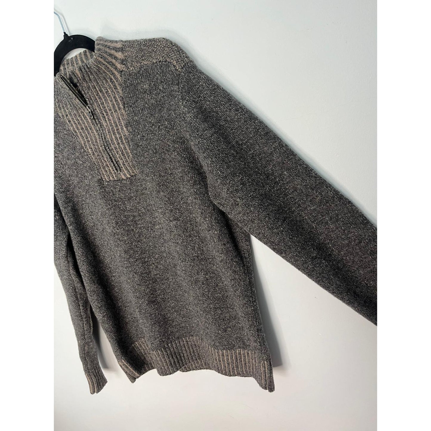 Blue by Pronto Uomo Wool Sweater Men M Gray Zip Neck Ribbed Trim Pullover
