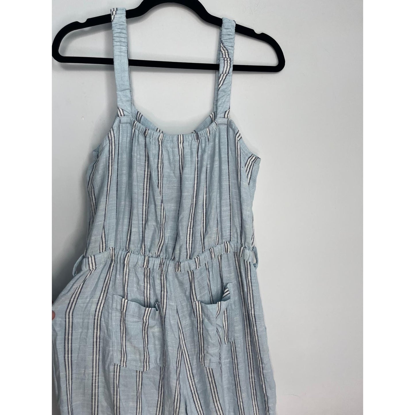 Splendid Striped Jumpsuit Women M Blue White Sleeveless Wide Leg Linen Blend