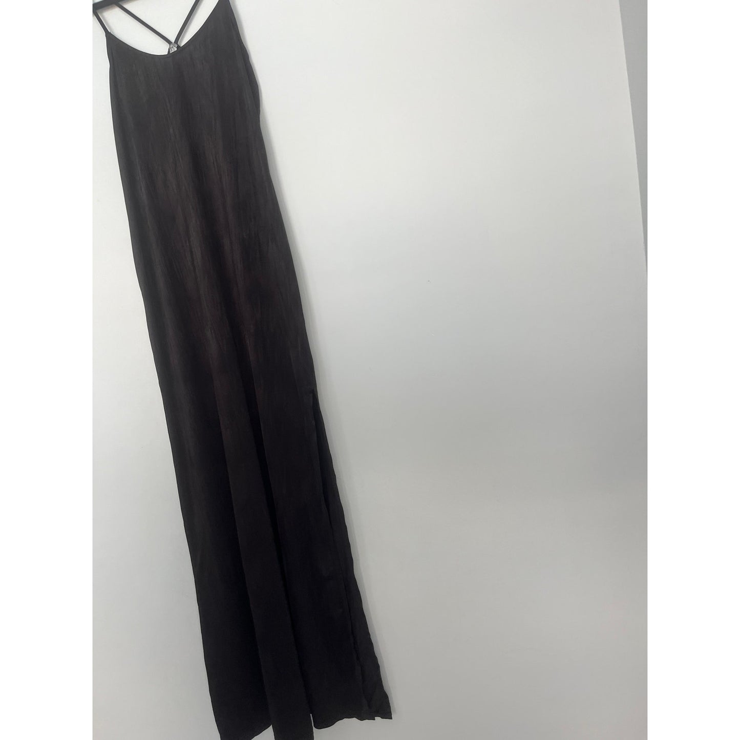 Free people Slip Dress Women XS Black Satin Crinkle Strappy Maxi