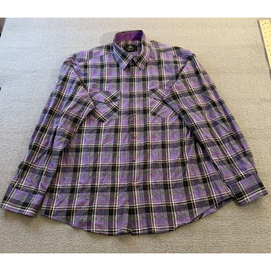 BUGATCHI Men's XL Purple Plaid Flannel Shirt - Shaped Fit Casual Top