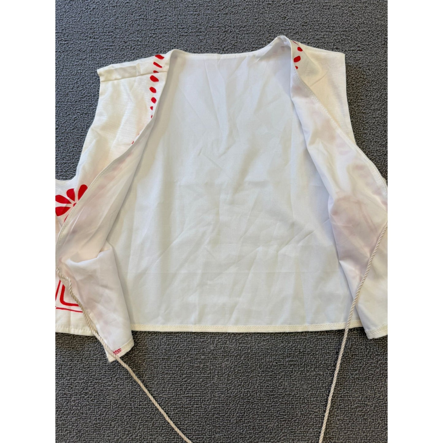 White Red Patterned Co Ord Set Womens Small Vest Wide Leg Pants Polyester