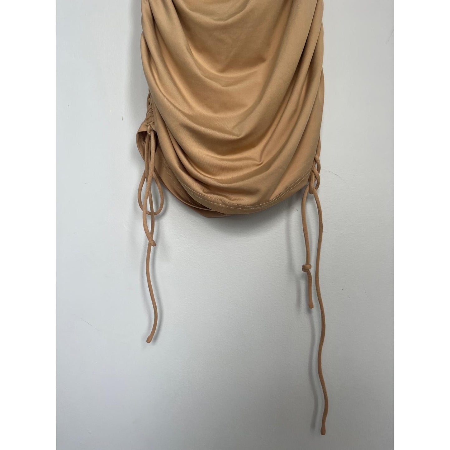 Superdown Ruched Mini Dress Women Small Beige Bodycon Sleeveless Casual