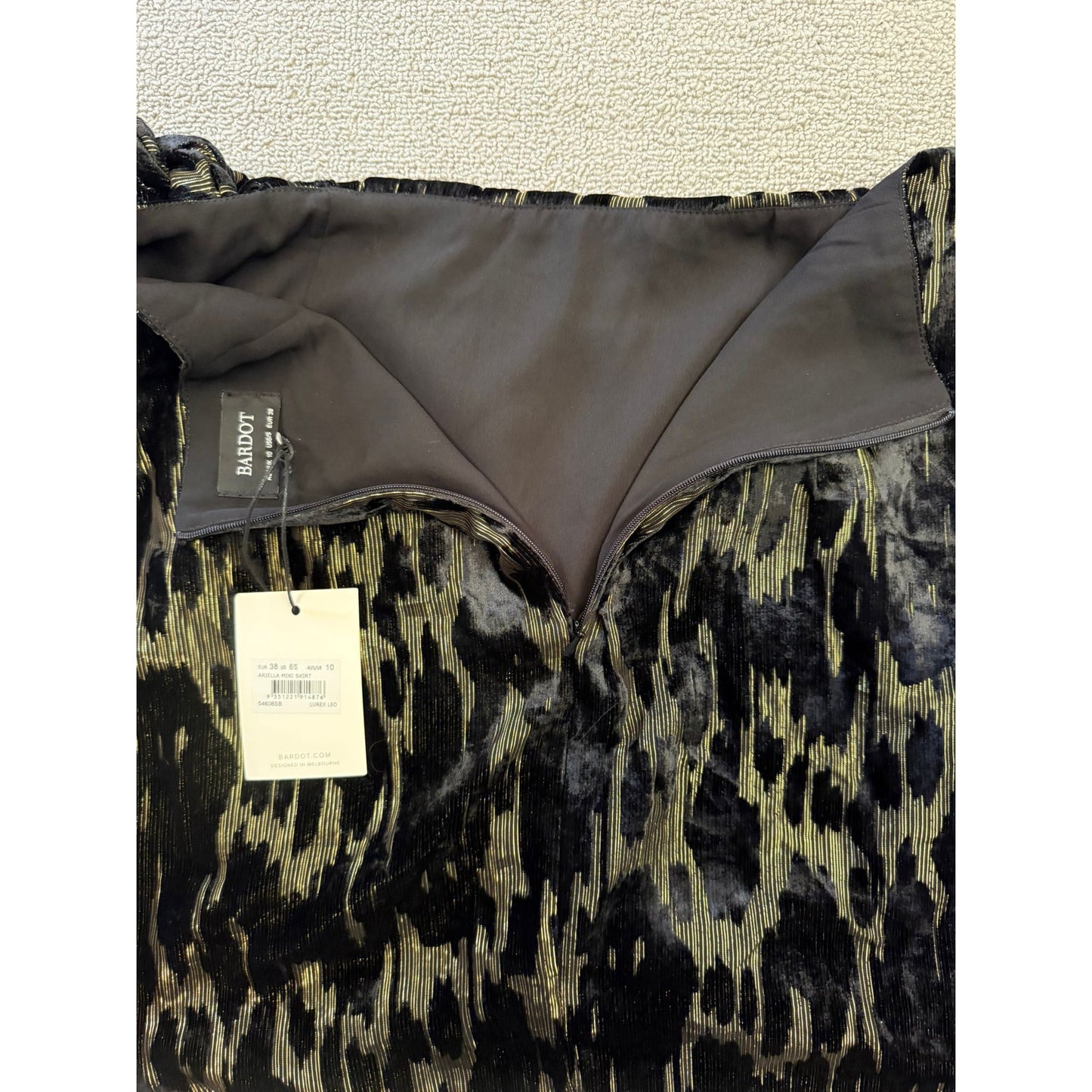 BARDOT Women's Small 6 Black Lurex Leopard Mini Skirt