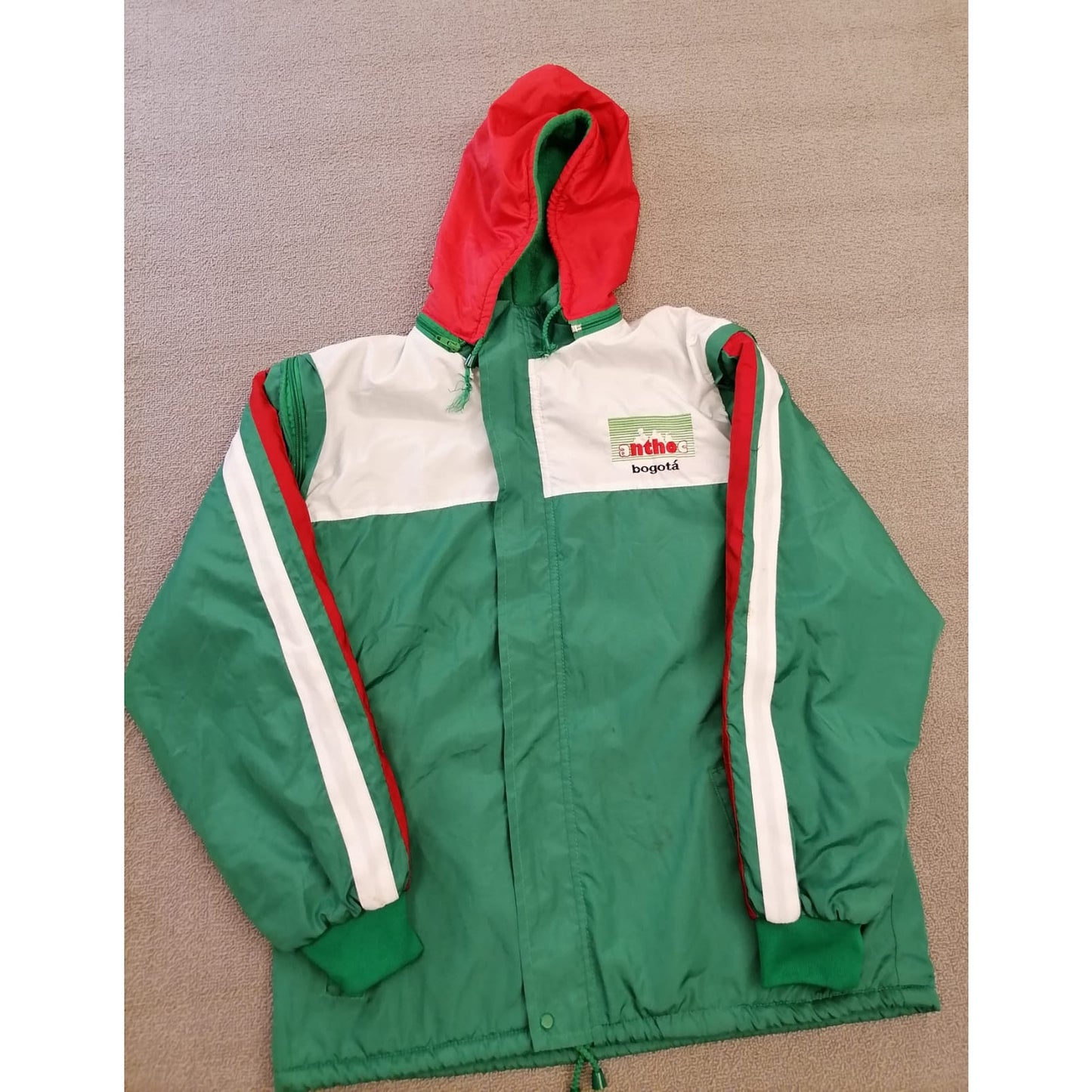 Anthoc Bogotá Vintage Medium Male Green White Red Full Zip Hooded Outdoor Jacket
