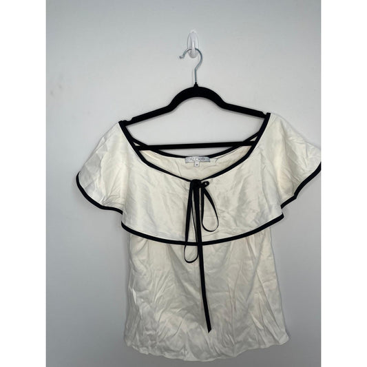 Alexis Ruffle Trim Blouse Women S Contrast Tie Bow Short Sleeve